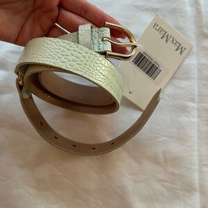 MaxMara Sage/Green Croc-Embossed Belt with Gold Buckle Size L